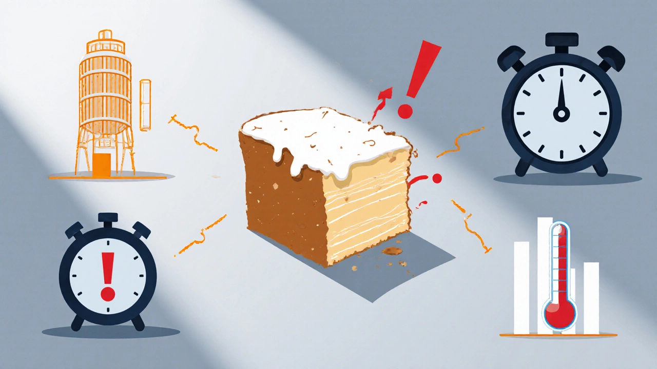 Illustration of half‑sheet cake with icons for supply chain, turnover, safety, and feedback.