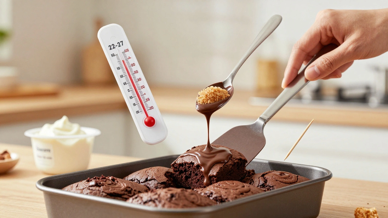 A brownie being lifted with floating ingredients that enhance moisture and texture.