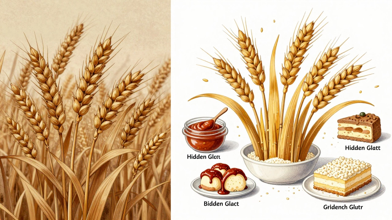 Comparison of vintage and modern wheat, highlighting increased gluten content in today's varieties.