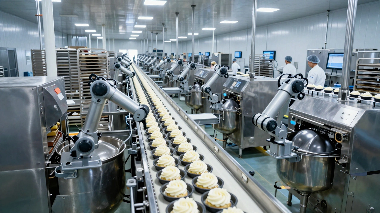Automated factory line producing mass-market cakes