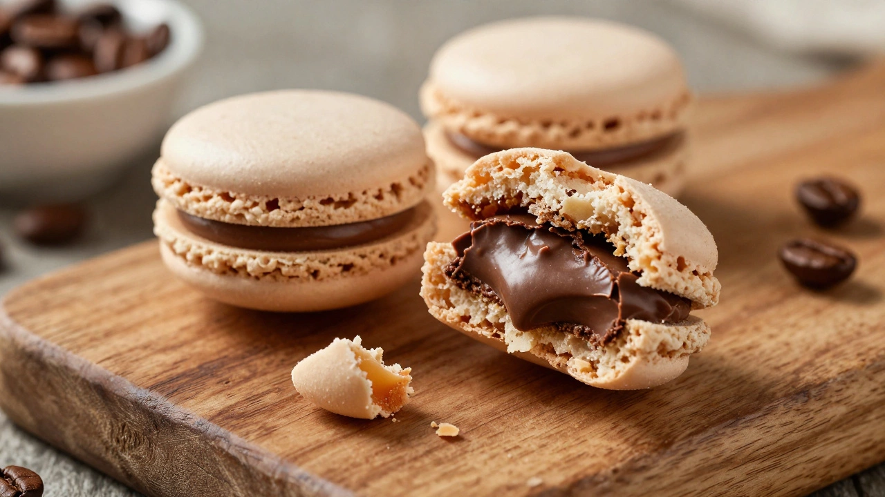 Thawed macaron with visible creamy filling