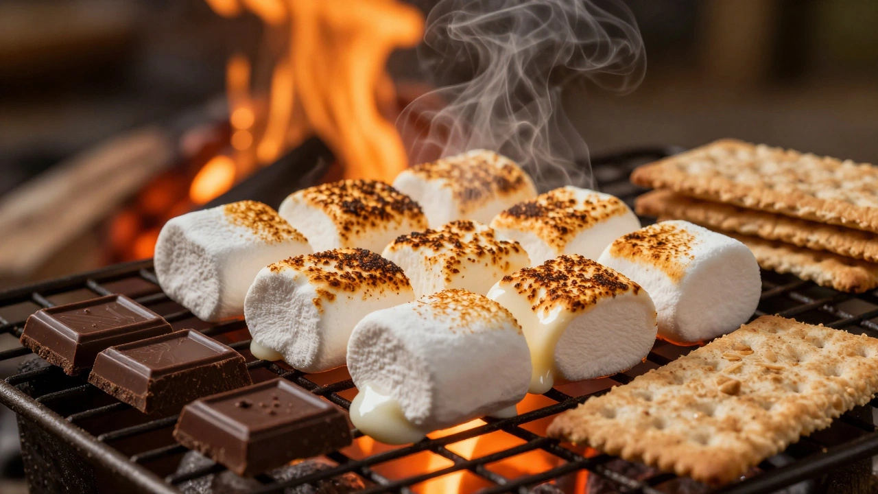 Toasted vegan marshmallows melting for plant-based s'mores