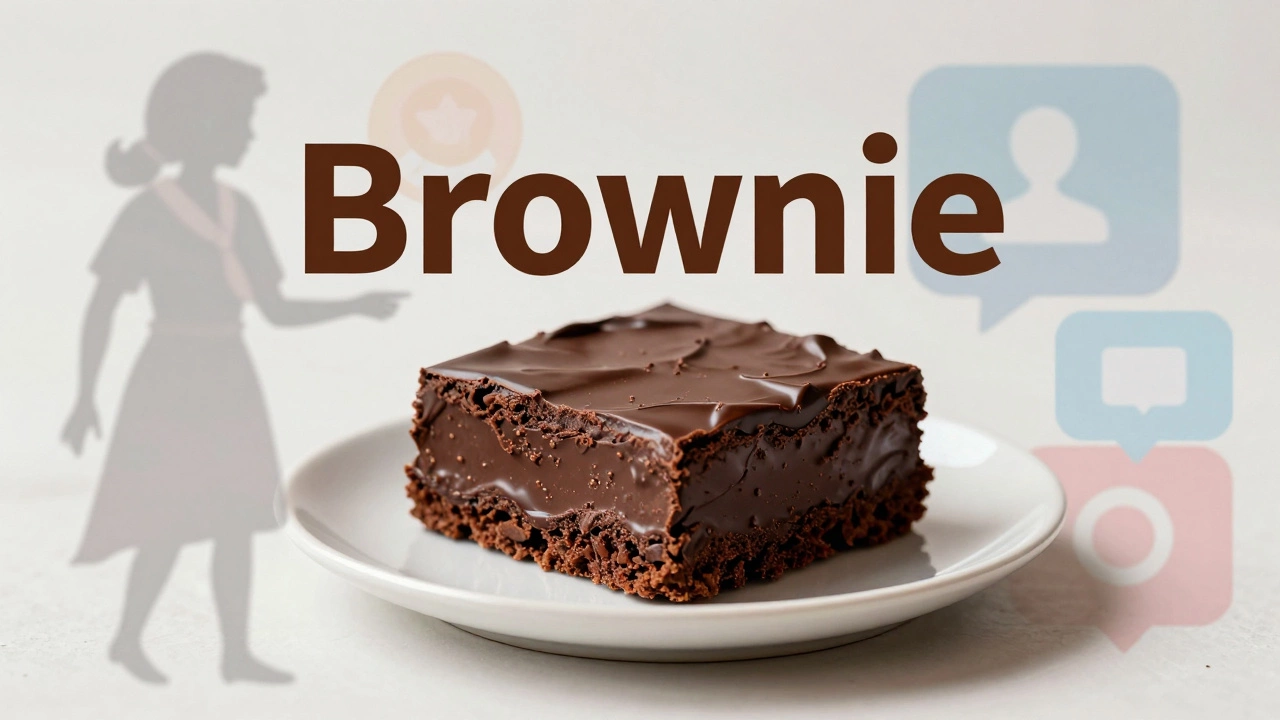 Conceptual art showing chocolate cake and folklore symbols