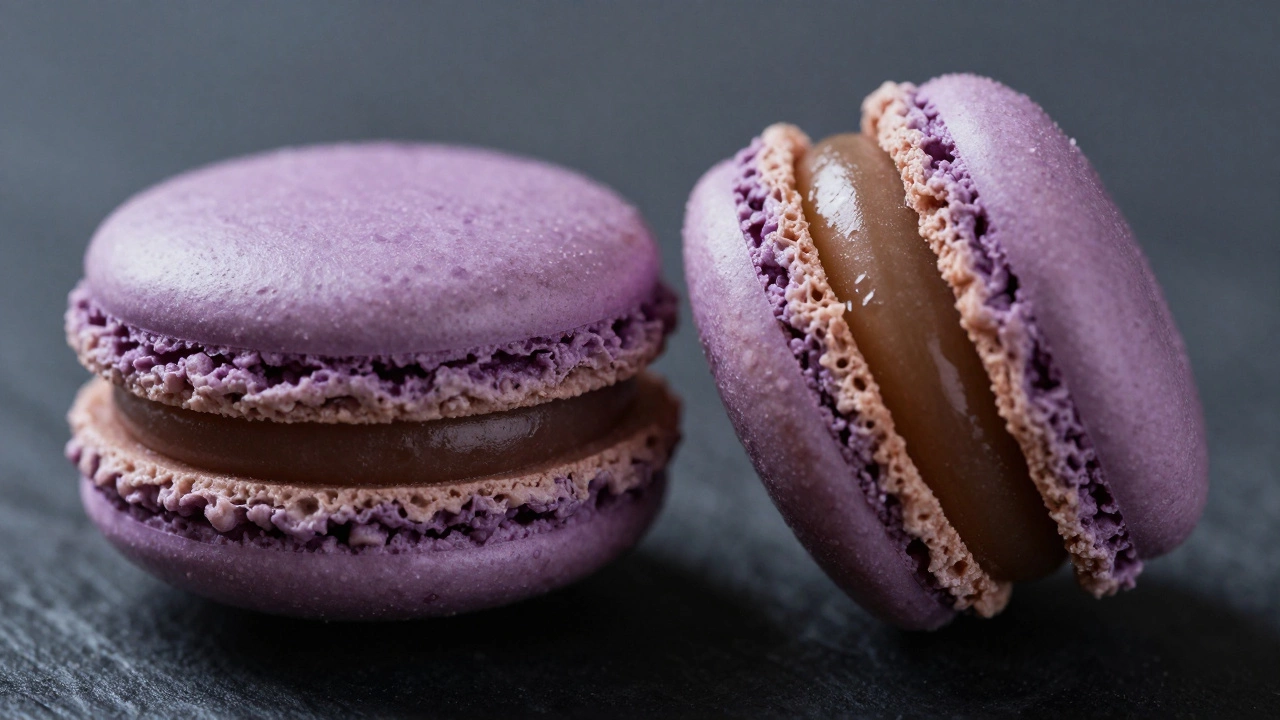Comparison of a fresh macaron next to a soggy, spoiled one
