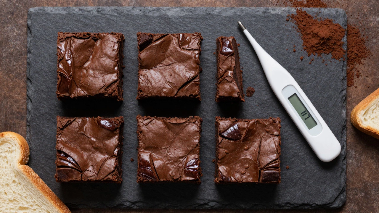Cut brownies with a thermometer and white bread
