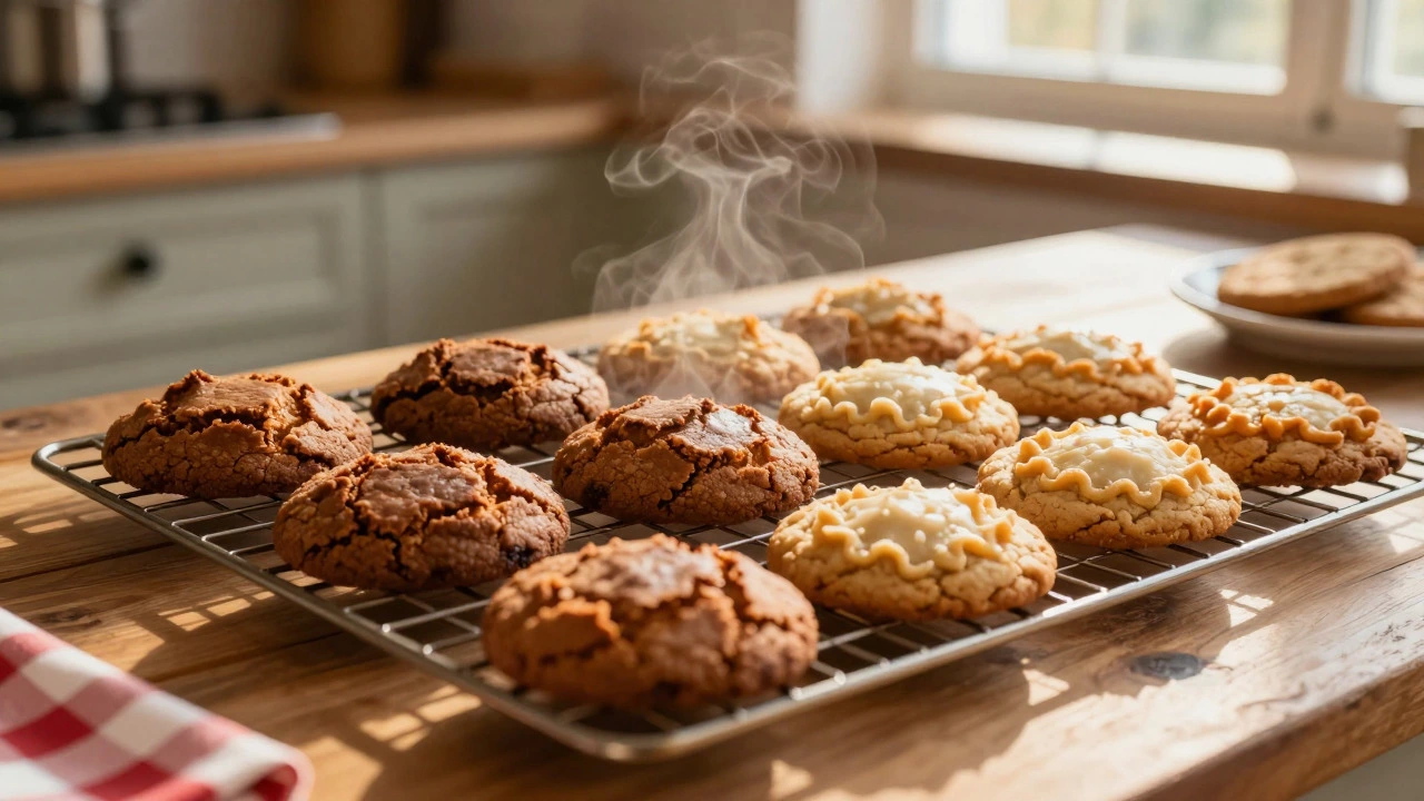 Tray of fresh cookies showing different textures from various sugar types
