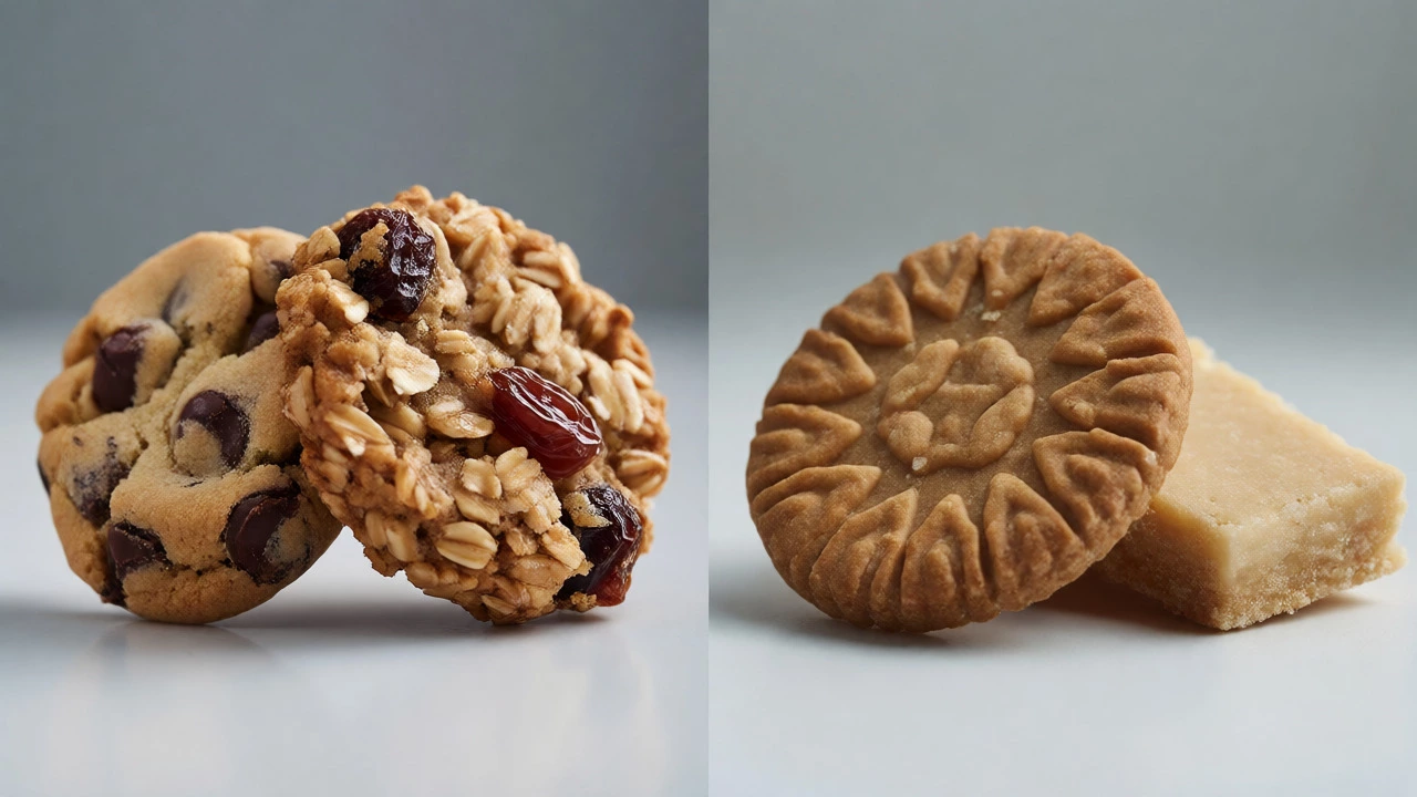 Comparison of American chocolate chip and oatmeal cookies with British biscuits