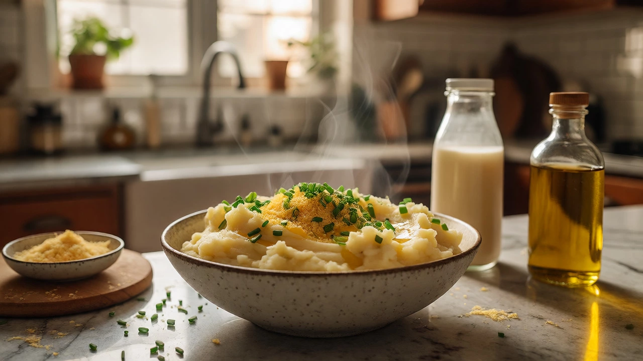 Vegan mashed potatoes with toppings